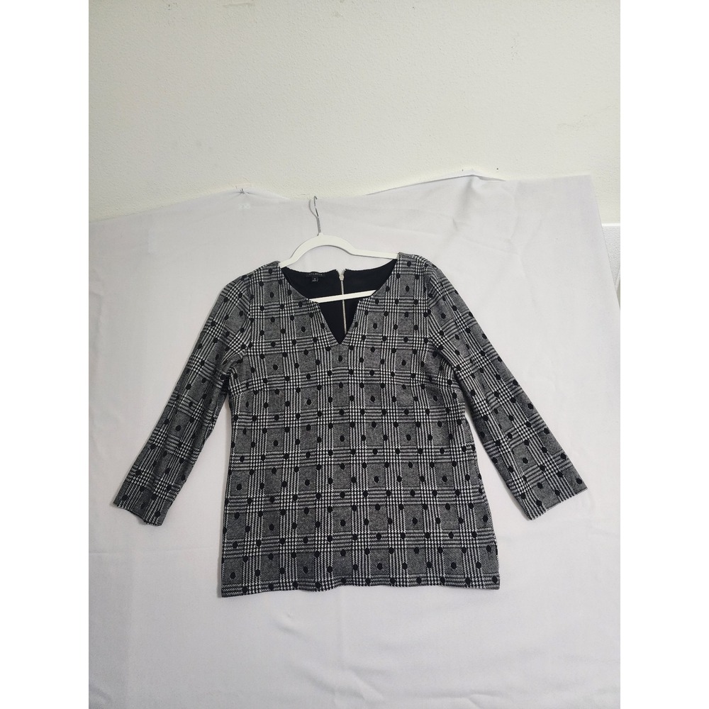 Talbots Womens Black White Glen Plaid Polka Dot 3/4 Sleeve Knit Top Size M‎